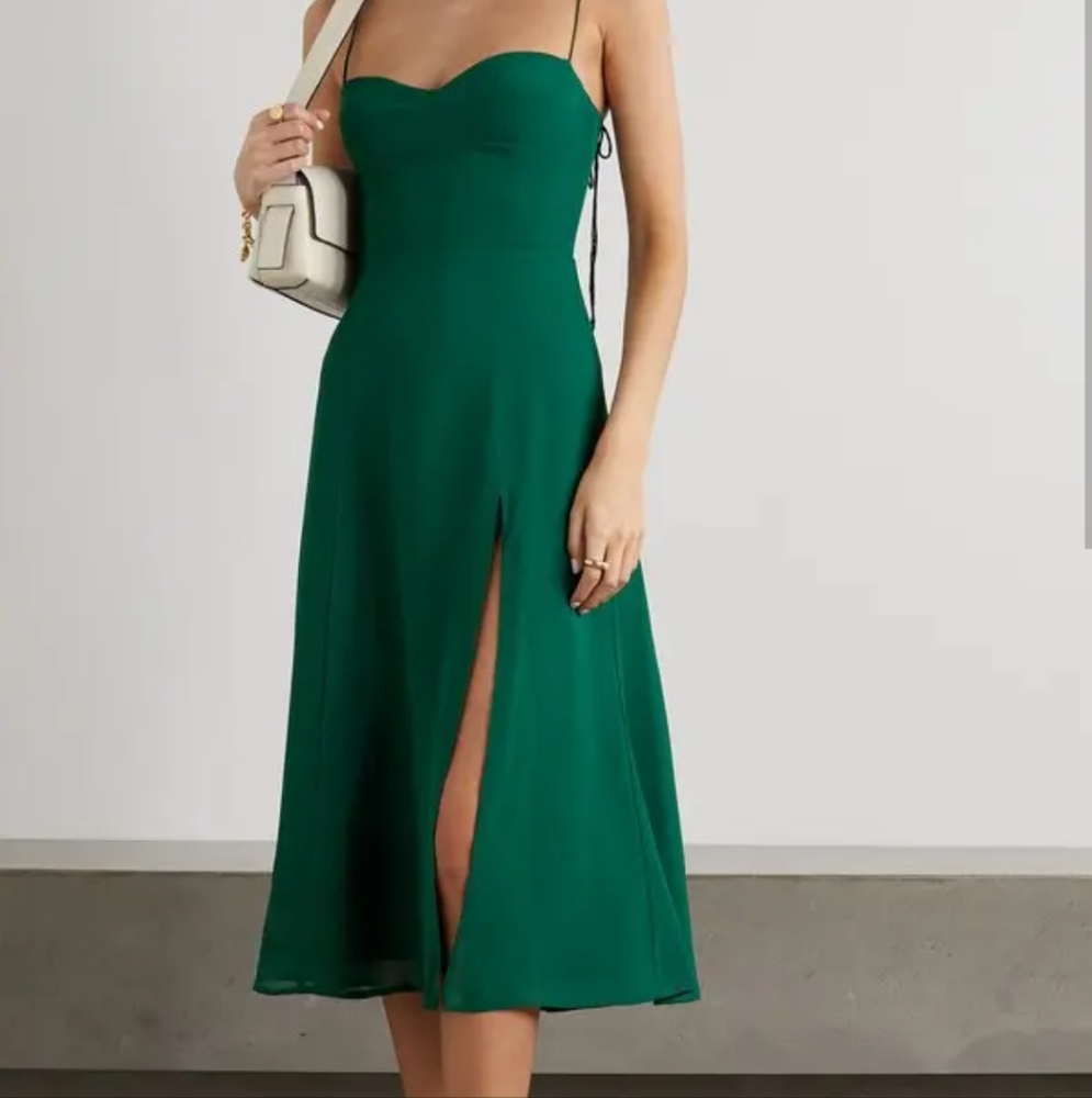 Reformation Green Sundress with Sweetheart Neckline and Slit